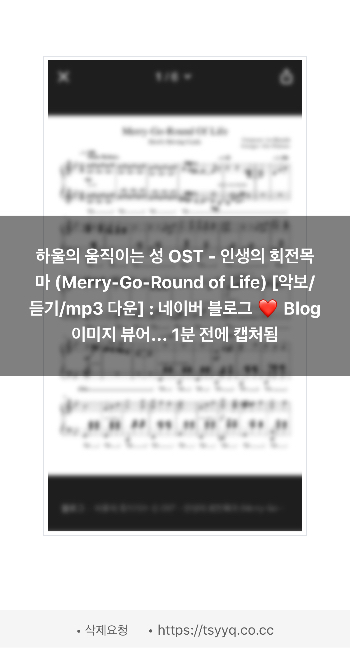 하울의 움직이는 성 OST 인생의 회전목마 Merry Go Round of Life 악보 듣기 mp3 다운 네이버 블로그